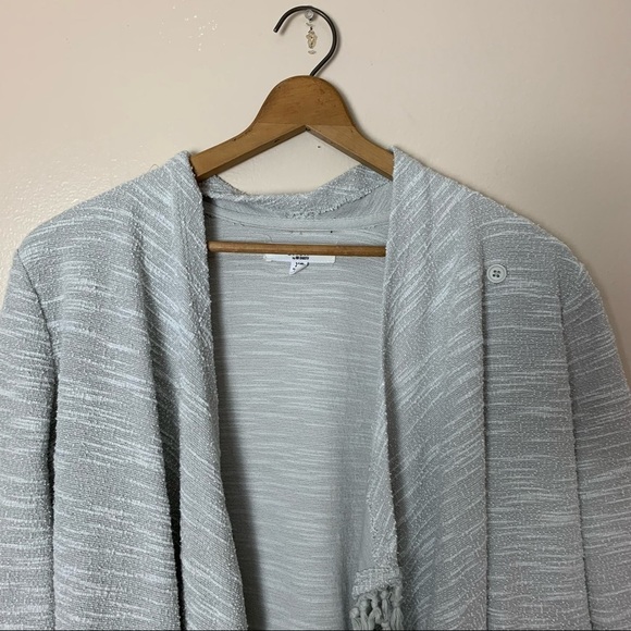 [Jack BB Dakota] Light Gray Open Front Fringe Long Sleeve Cardigan Sweater - Picture 2 of 9